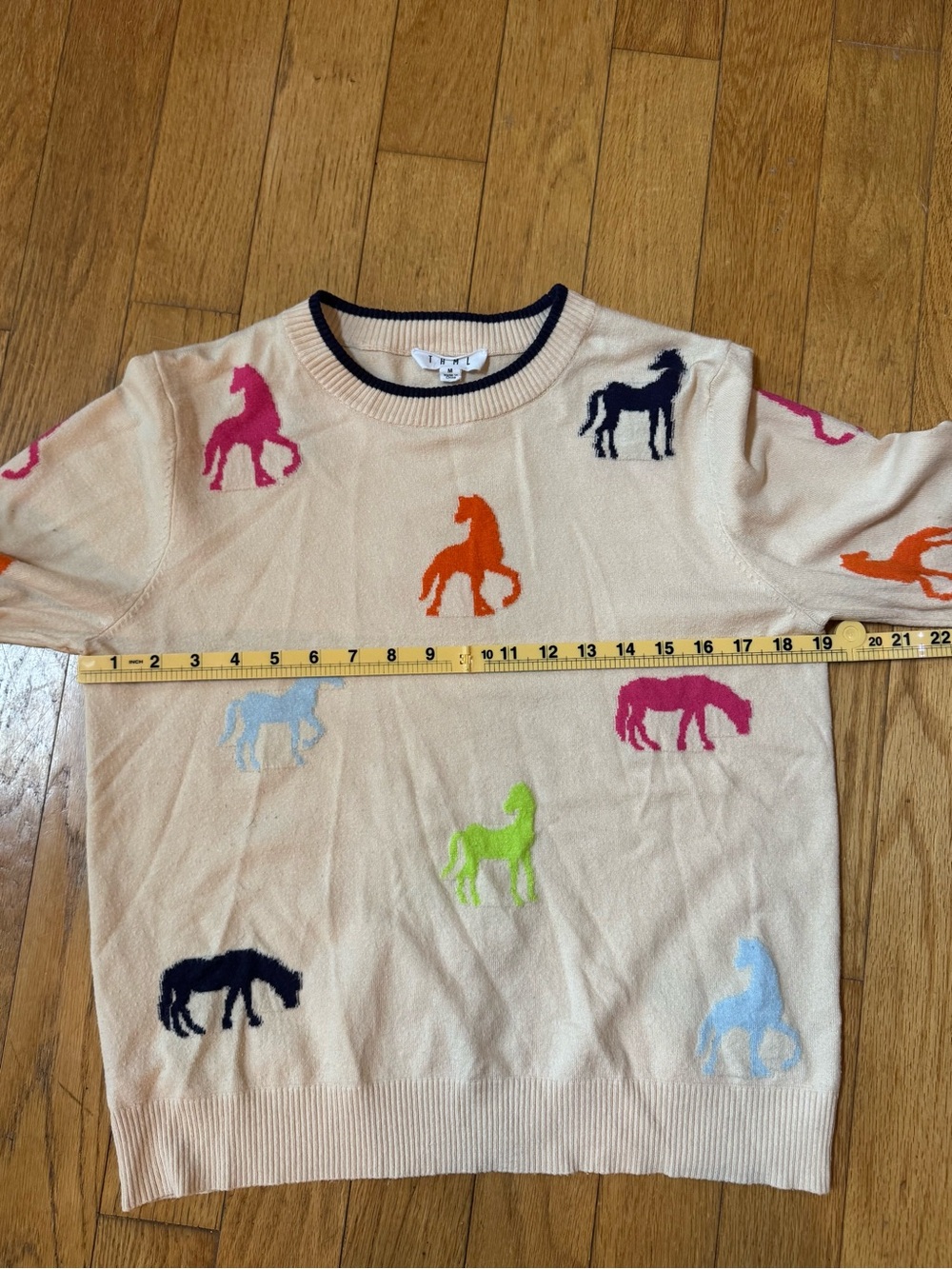 THML Womens Cream Crewneck Sweater Multicolor Horse Motifs Sz M Equestrian - Picture 9 of 11